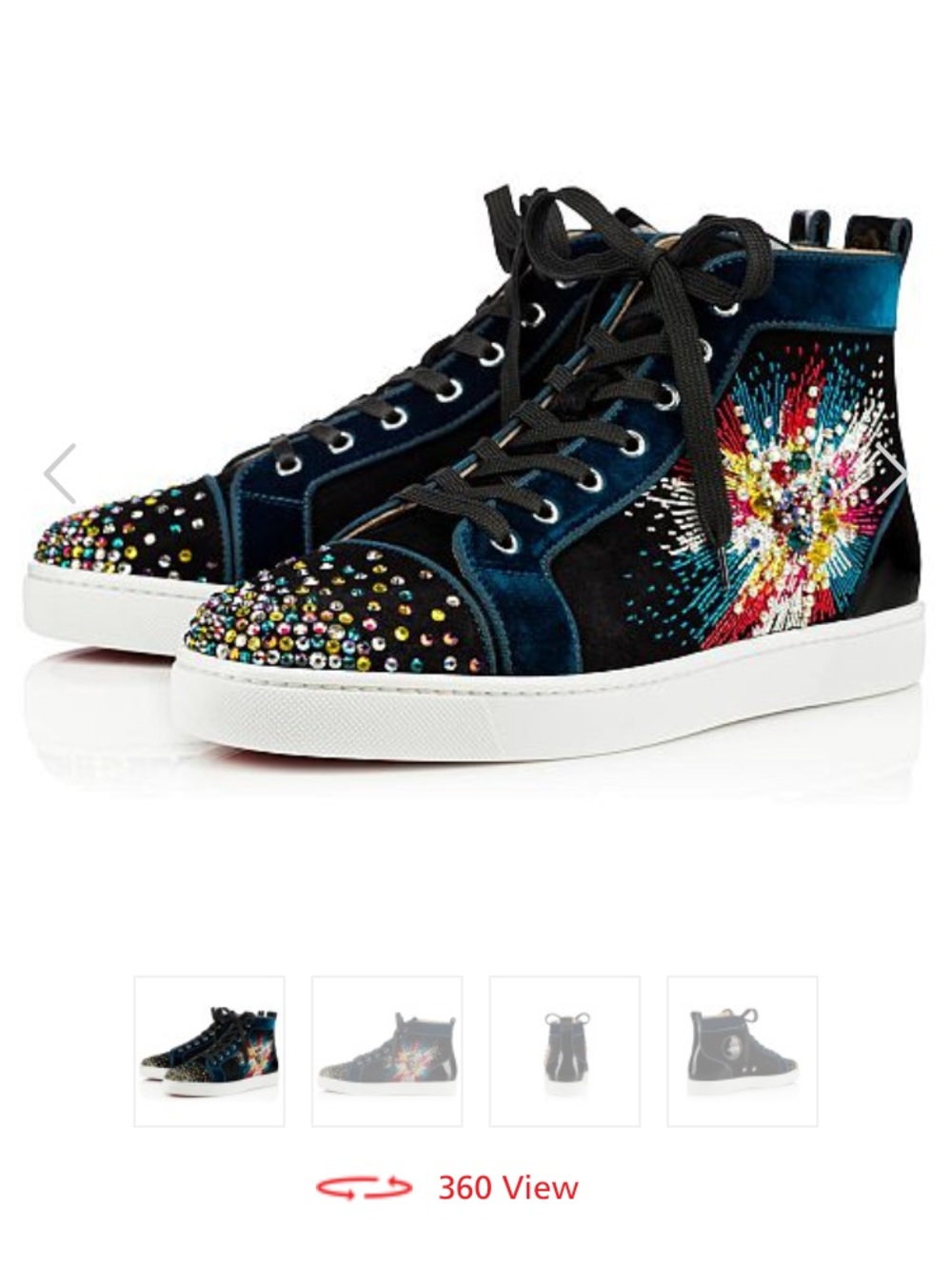 Embellished High-Top Sneakers in Black & Teal with Multicolor Crystal Burst